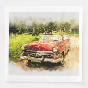 Serviette En Papier Vintage Retro Old Classic Car Auto Aquarelle Art