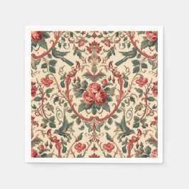 Serviette En Papier Vintage Rose & Bird Pattern Romantic Art Nouveau