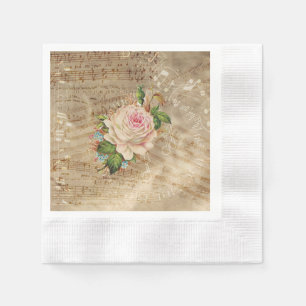 Serviette En Papier Vintage Rose Musical Notes Papier Cocktail Napktai