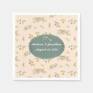 Serviette En Papier Vintage Script Blush Pink FlorMariage