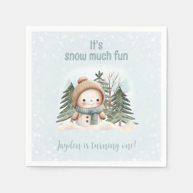 Serviette En Papier Vintage Snowman Bleu Hiver Premier Anniversaire Na (Devant)