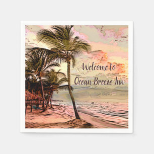 Serviette En Papier Vintage Sunrise Beach Palm Trees B & B Café