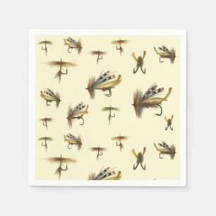 Serviette En Papier Vintage Trout Fly Pêche Thème Motif