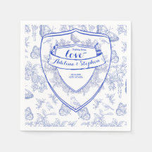Vintage Victorian Elegant Crest Blue Toile Mariage
