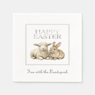 Serviette En Papier Vintage Watercolor Lamb & Rabbit Easter