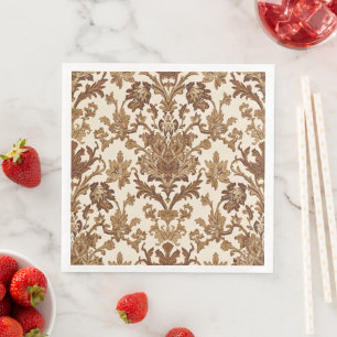 Serviette En Papier Vintage William Morris Floral Vénitien Brun Blanc