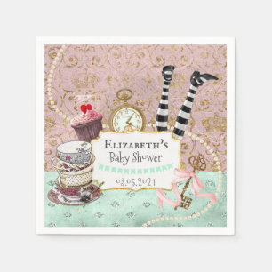 Serviette En Papier Vintage Wonderland rose et turquoise