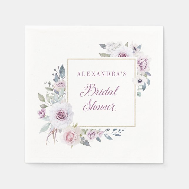 Serviette En Papier Violet | Fête des mariées florale (Devant)