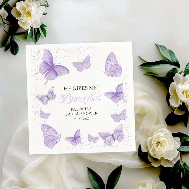 Serviette En Papier Violet Il Me Donne Des Papillons Fête des mariées (Créateur téléchargé)