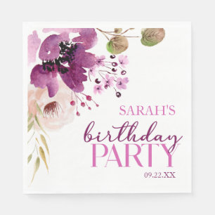 Serviette En Papier Violet Magenta Purple Floral fête d'anniversaire