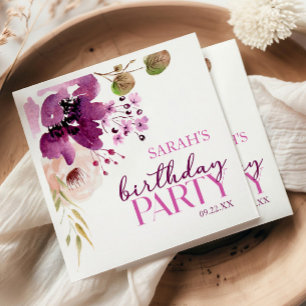 Serviette En Papier Violet Magenta Purple Floral fête d'anniversaire