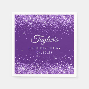 Serviette En Papier Violet Royal Pailleté 50e Anniversaire