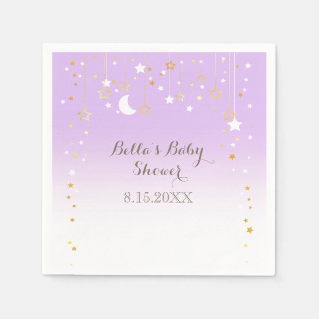 Serviette En Papier Violet Stars Baby shower Lune (Devant)