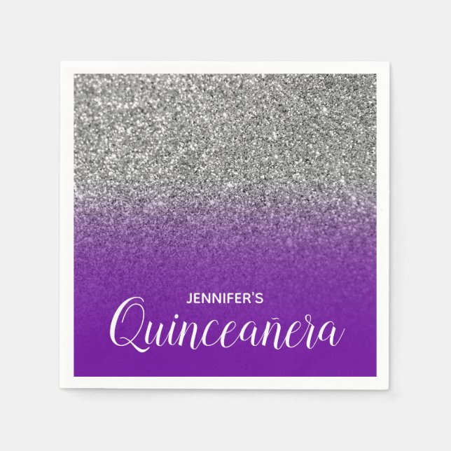 Serviette En Papier Violet violet et Parties scintillant d'argent Ombr (Devant)