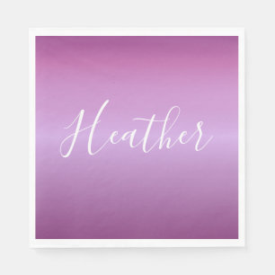 Serviette En Papier Violet violet et script blanc personnalisé