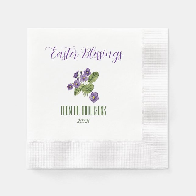 Serviette En Papier Violets Pâques bénédiction nom année Papier Napkin (Devant)