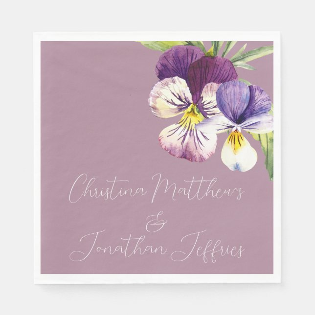 Serviette En Papier Violettes d'aquarelle romantique sur violet (Devant)