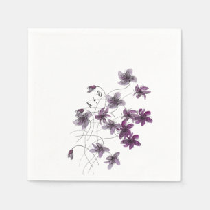 Serviette En Papier Violettes Sauvages Aquarelle Peinte à la Main