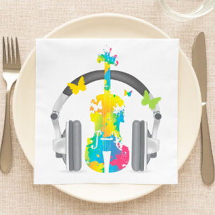 Serviette En Papier Violon Abstrait avec casque et musique