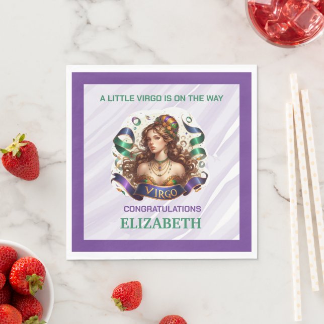 Serviette En Papier Virgo Zodiac Baby Shower Lavender and Green (En situation)