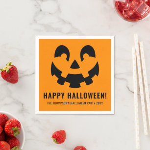 Serviette En Papier Visage de citrouille Happy Halloween noir sur fond