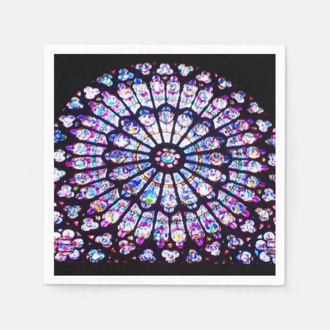 Serviette En Papier Vitrail de Paris Notre-Dame - La Rose (Devant)