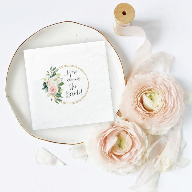 Serviette En Papier Voici la Fête des mariées florale de la mariée (Créateur téléchargé)