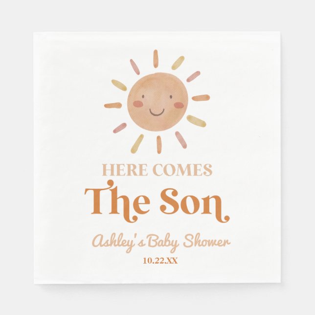 Serviette En Papier Voici Le Baby shower Son Boho Bohemian Retro (Devant)
