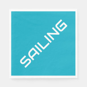 Serviette En Papier VOILE Bleu Azur Moderne Texte Blanc Incliné