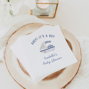 Serviette En Papier Voilier Ahoy ! C'est un Baby shower de garçon