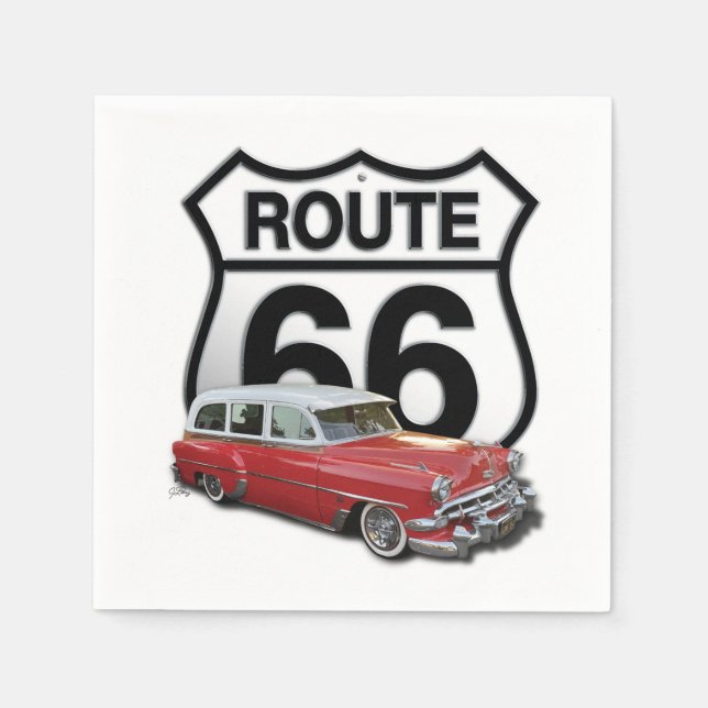 Serviette En Papier Voiture classique Route 66 (Devant)