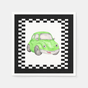 Serviette En Papier Voiture d'aquarelle verte À damiers Drapeau