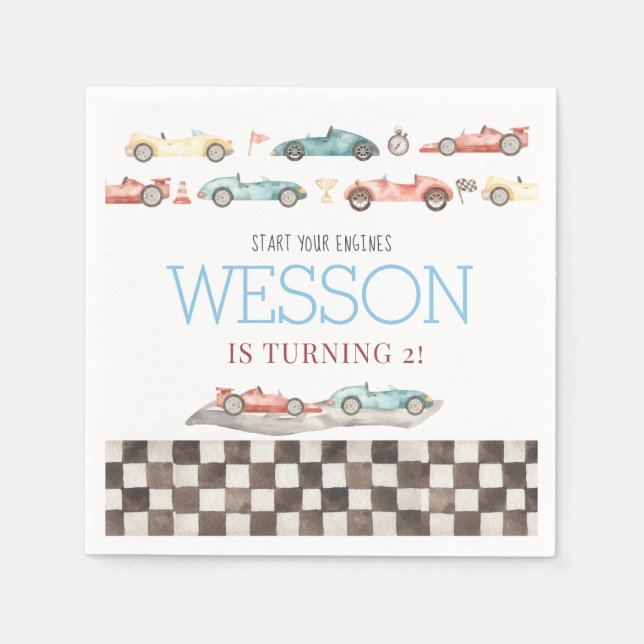 Serviette En Papier Voiture de course Anniversaire serviettes (Devant)