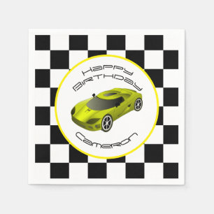 Serviette En Papier Voiture de course jaune Personnalisé Anniversair