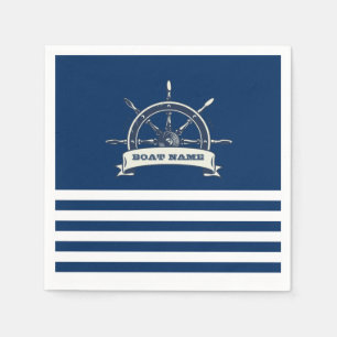 Serviette En Papier Volant de bateau nautique, rayures bleu marine