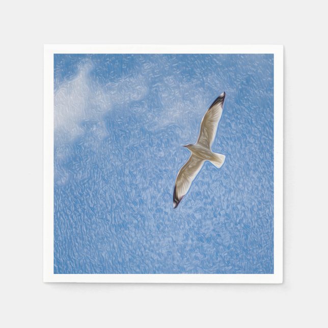 Serviette En Papier Voler une mouette solo dans le ciel (Devant)