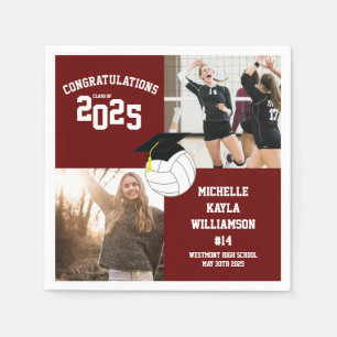 Serviette En Papier Volleyball Graduation Sports Maroon