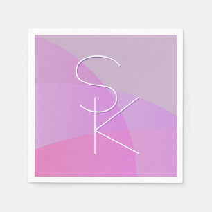 Serviette En Papier Vos initiales de chevauchement   Géométrique rose 