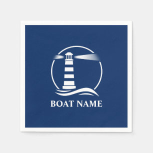 Serviette En Papier Votre bateau ou votre nom Phare classique Navy Blu
