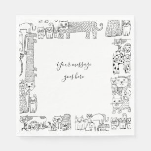 Serviette En Papier Votre message Cats Illustrations en noir et blanc