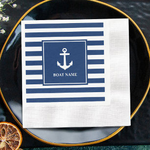 Serviette En Papier Votre nom de bateau Ancre Blue Stripes Cocktail