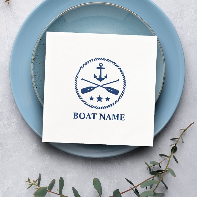 Serviette En Papier Votre nom de bateau Ancre Oars & Stars Marine Blue (Créateur téléchargé)