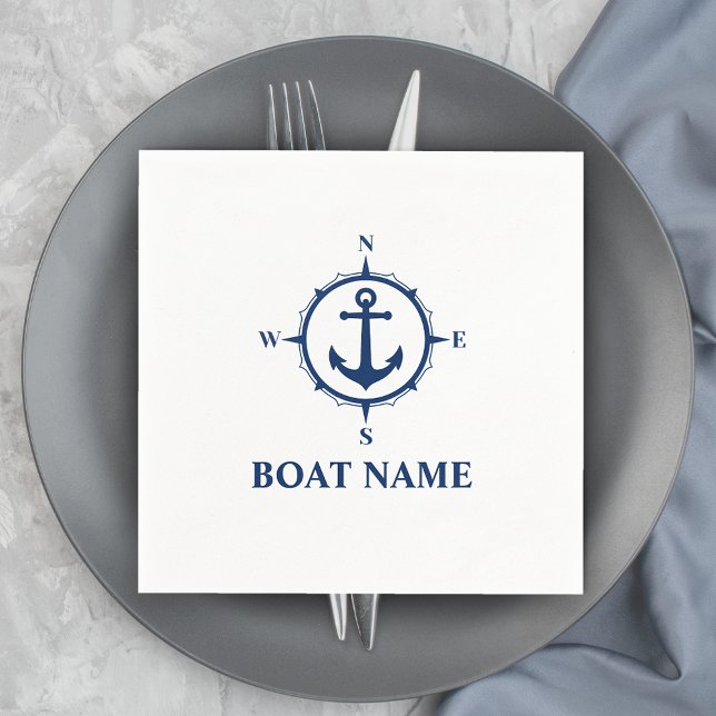 Serviette En Papier Votre nom de bateau Bleu Ancre Compass (Créateur téléchargé)