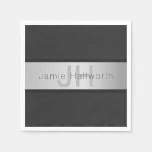 Serviette En Papier Votre nom et votre monogramme   Gris & Faux Silver