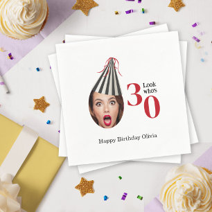 Serviette En Papier Votre photo avec Casquette de fête Amusez 30e anni