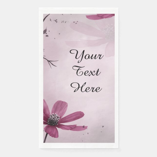 Serviette En Papier Votre texte personnalisé - Fleurs roses profondes  (Devant)