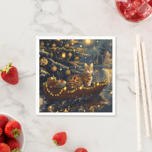 Serviette En Papier Voyage de fête de Noël du chat du Bengale