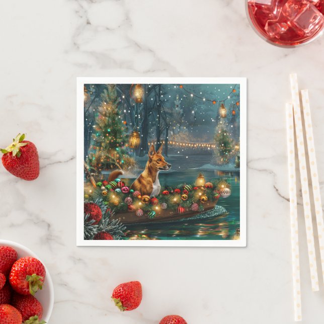 Serviette En Papier Voyage de Noël de Basenji (En situation)