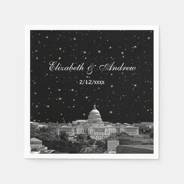 Serviette En Papier Washington DC Skyline Etted Mariage étoilé (Devant)