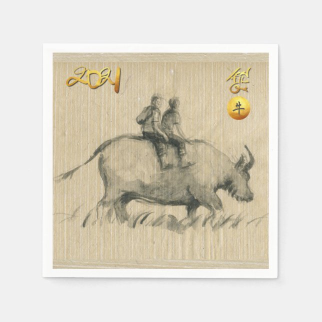 Serviette En Papier Water Buffalo Children Chinese Ox Année 2021 PN (Devant)